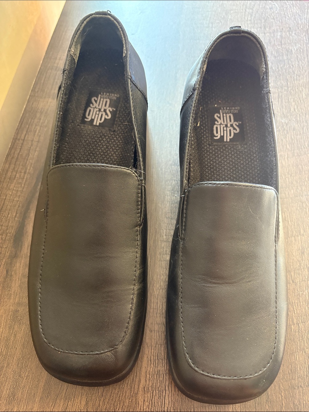 Slip-Ons Women’s Black Leather Loafers Lehigh Safety Shoes Slip Grips EUC 9.5